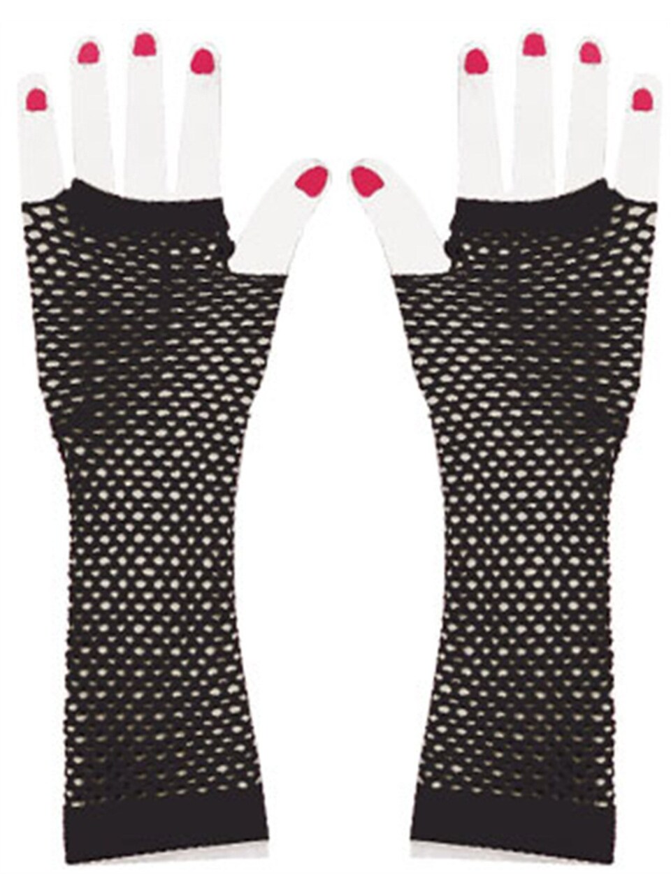 Adults Black Glam Rock Fishnet Fingerless Costume Long Gloves